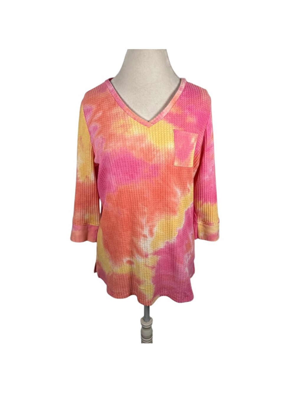 Belle by Kim Gravel Primabelle Waffle Knit Tie Dye Top 3/4 Sleeve Boho Size L - Picture 2 of 10